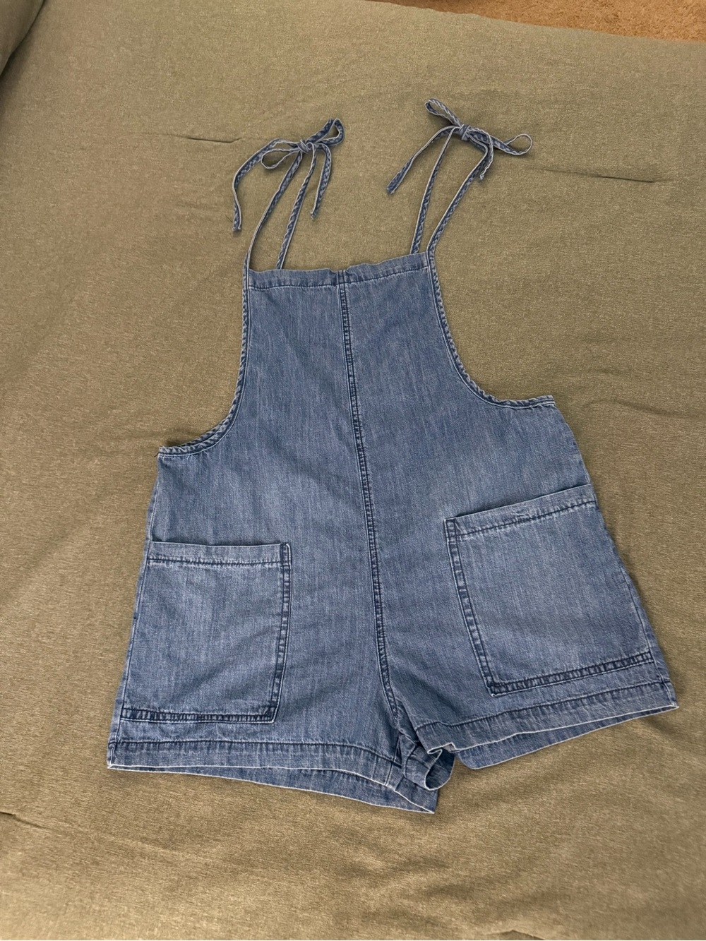 Vanilla Star Denim Tie Strap Romper 100% Cotton • Large